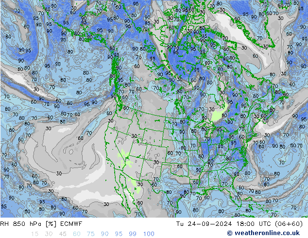 RH 850 hPa ECMWF Ter 24.09.2024 18 UTC