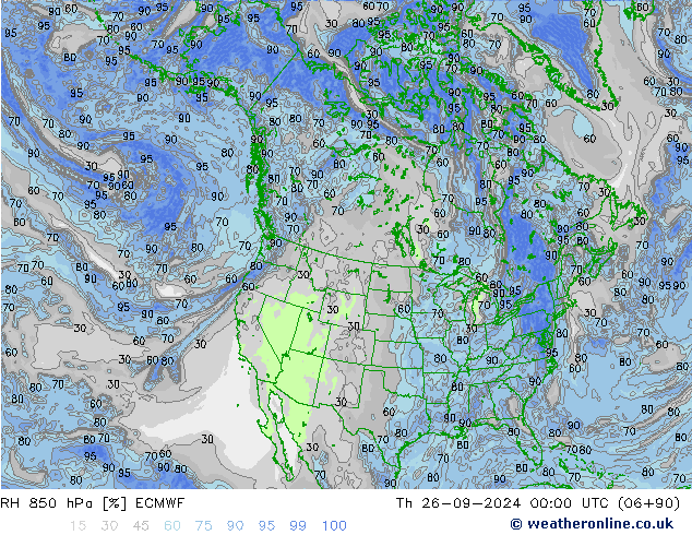 RH 850 hPa ECMWF Qui 26.09.2024 00 UTC