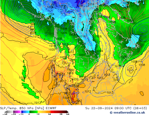 SLP/Temp. 850 hPa ECMWF 星期日 22.09.2024 09 UTC