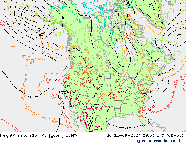 Height/Temp. 925 hPa ECMWF So 22.09.2024 09 UTC