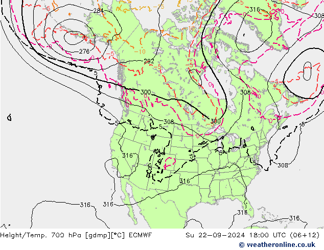 Height/Temp. 700 гПа ECMWF Вс 22.09.2024 18 UTC