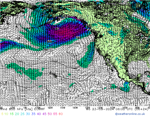 Viento 850 hPa ECMWF lun 23.09.2024 06 UTC