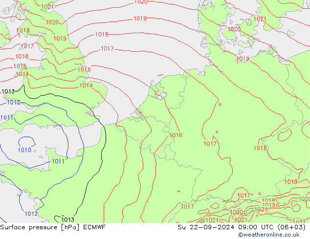 地面气压 ECMWF 星期日 22.09.2024 09 UTC