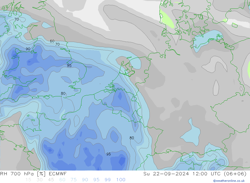 RH 700 hPa ECMWF 星期日 22.09.2024 12 UTC