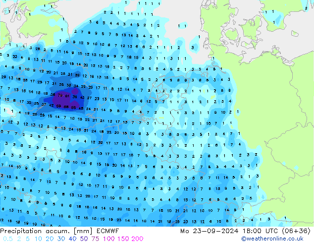 Précipitation accum. ECMWF lun 23.09.2024 18 UTC