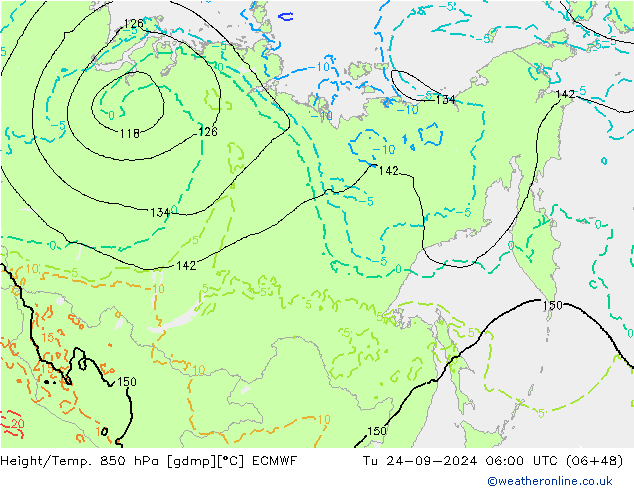 Z500/Rain (+SLP)/Z850 ECMWF Di 24.09.2024 06 UTC