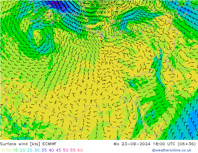 Wind 10 m ECMWF ma 23.09.2024 18 UTC