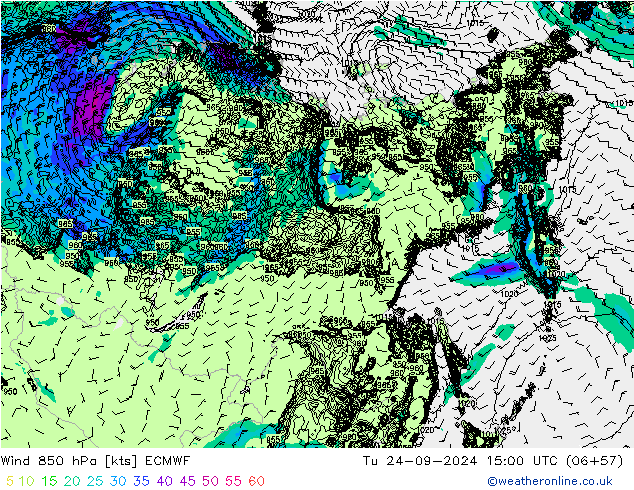 Vento 850 hPa ECMWF Ter 24.09.2024 15 UTC