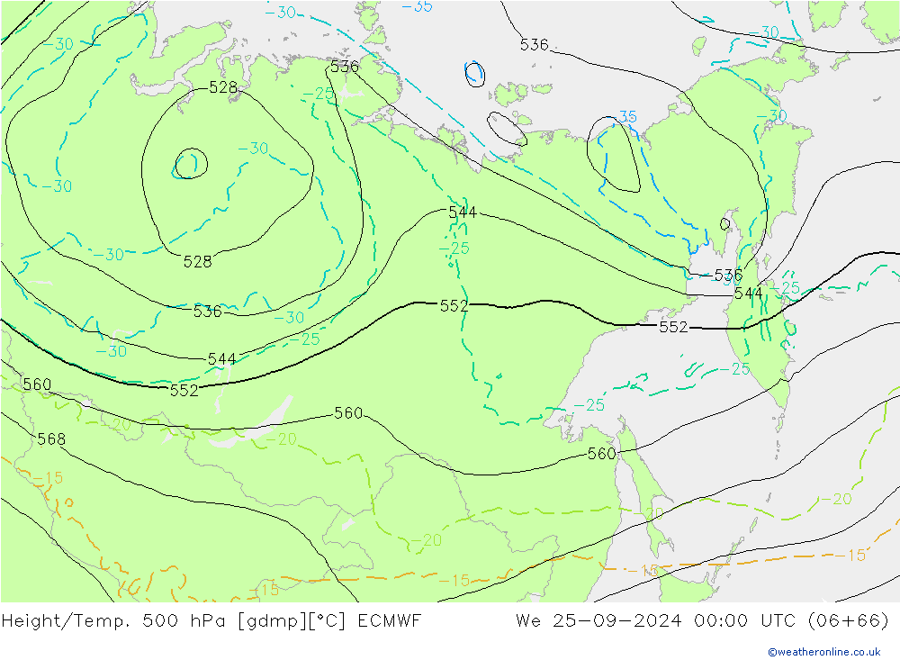 Z500/Rain (+SLP)/Z850 ECMWF  25.09.2024 00 UTC