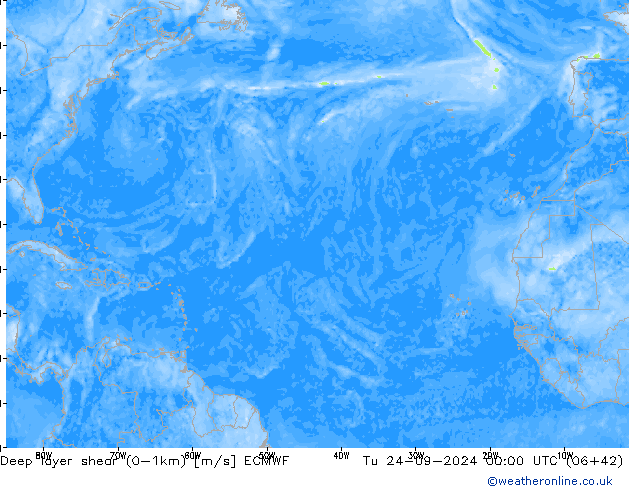 Deep layer shear (0-1km) ECMWF Tu 24.09.2024 00 UTC