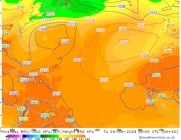 Thck 850-1000 hPa ECMWF Út 24.09.2024 00 UTC