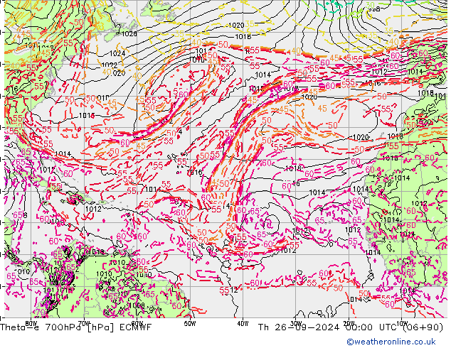 Theta-e 700hPa ECMWF Per 26.09.2024 00 UTC