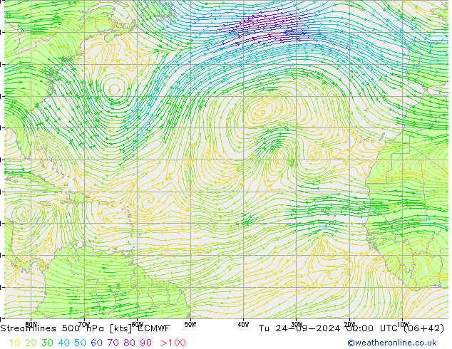 Stroomlijn 500 hPa ECMWF di 24.09.2024 00 UTC