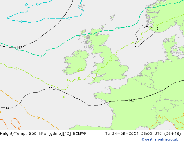 Z500/Yağmur (+YB)/Z850 ECMWF Sa 24.09.2024 06 UTC