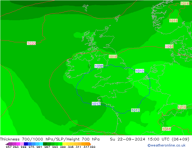 Schichtdicke 700-1000 hPa ECMWF So 22.09.2024 15 UTC