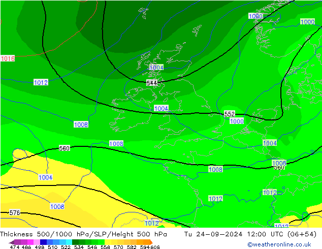 Thck 500-1000hPa ECMWF Ter 24.09.2024 12 UTC