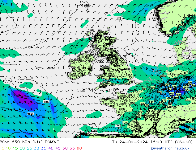 Wind 850 hPa ECMWF Di 24.09.2024 18 UTC