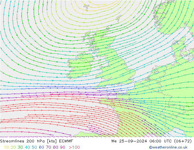 Stromlinien 200 hPa ECMWF Mi 25.09.2024 06 UTC