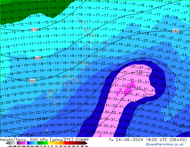 Z500/Rain (+SLP)/Z850 ECMWF mar 24.09.2024 18 UTC