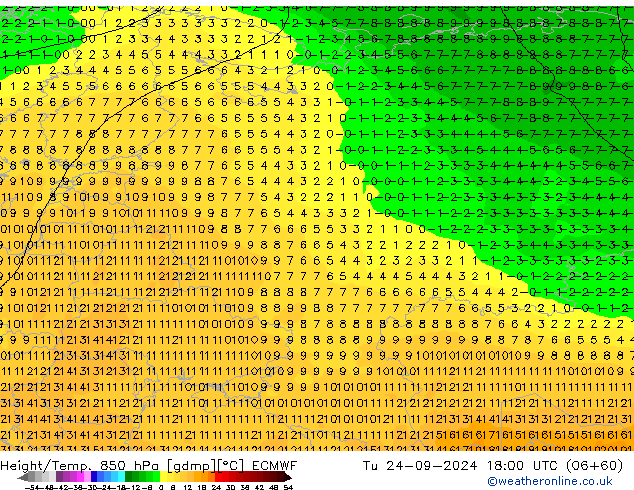 Z500/Rain (+SLP)/Z850 ECMWF wto. 24.09.2024 18 UTC