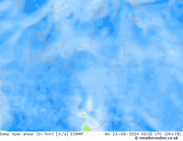 Deep layer shear (0-1km) ECMWF lun 23.09.2024 00 UTC