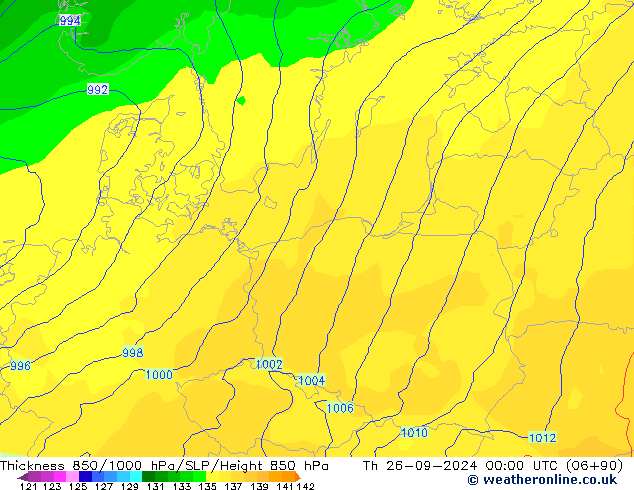 Thck 850-1000 hPa ECMWF Qui 26.09.2024 00 UTC