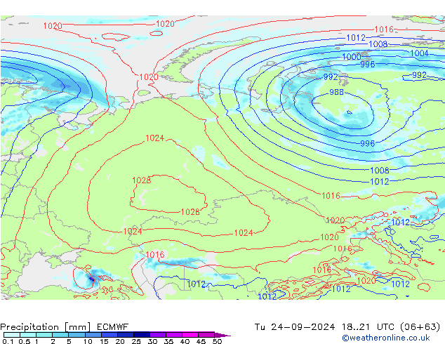 Niederschlag ECMWF Di 24.09.2024 21 UTC