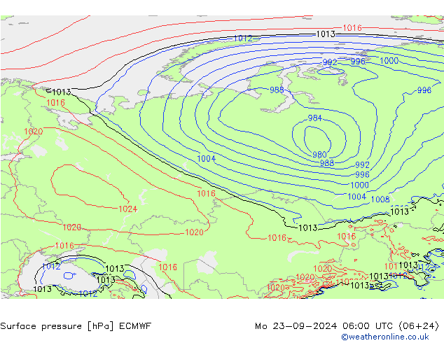 Atmosférický tlak ECMWF Po 23.09.2024 06 UTC