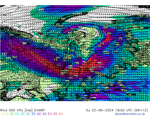 wiatr 500 hPa ECMWF nie. 22.09.2024 18 UTC