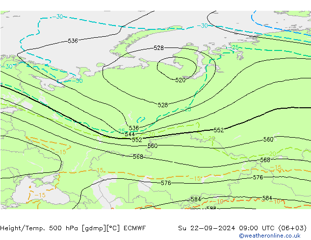 Geop./Temp. 500 hPa ECMWF dom 22.09.2024 09 UTC