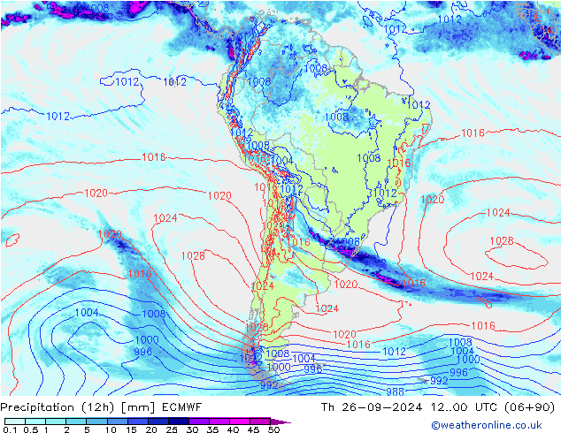 Totale neerslag (12h) ECMWF do 26.09.2024 00 UTC