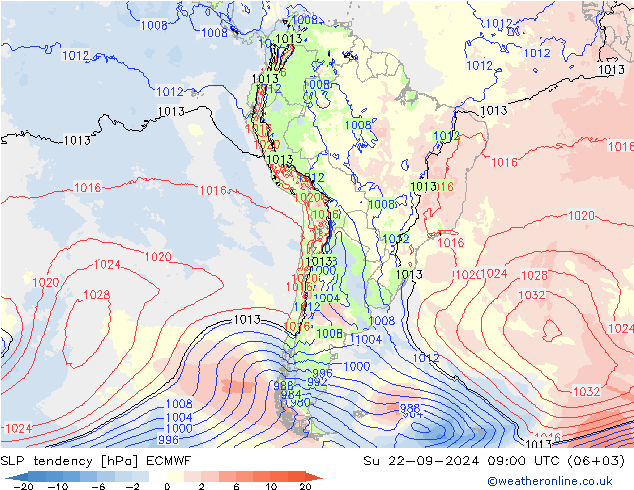 SLP tendency ECMWF Dom 22.09.2024 09 UTC