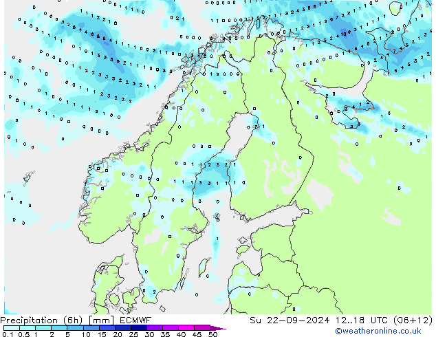 Precipitazione (6h) ECMWF dom 22.09.2024 18 UTC