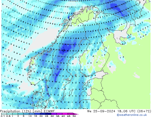 Yağış (12h) ECMWF Çar 25.09.2024 06 UTC