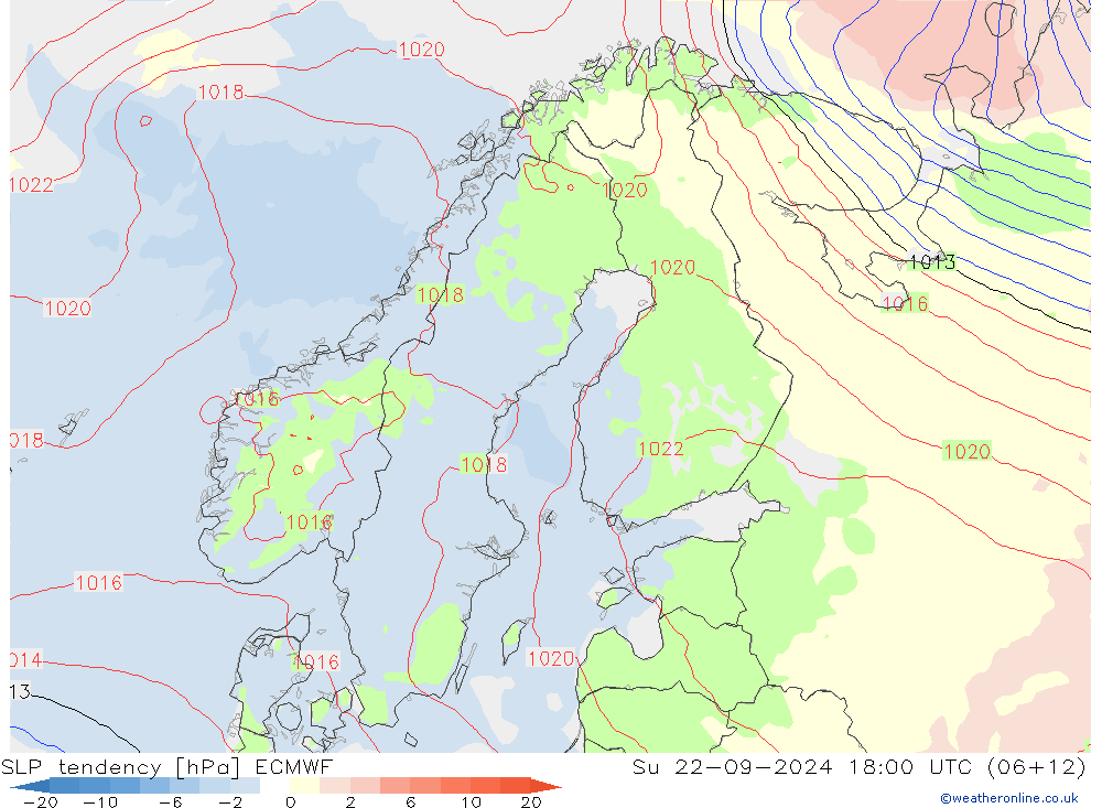 Druktendens (+/-) ECMWF zo 22.09.2024 18 UTC