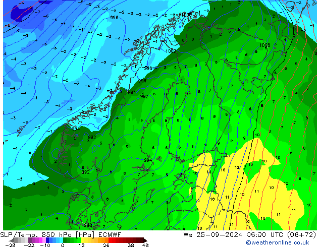 SLP/Temp. 850 hPa ECMWF We 25.09.2024 06 UTC