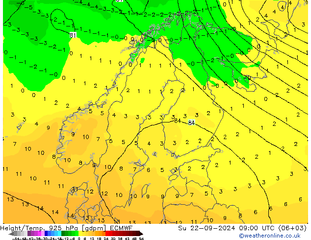 Height/Temp. 925 гПа ECMWF Вс 22.09.2024 09 UTC