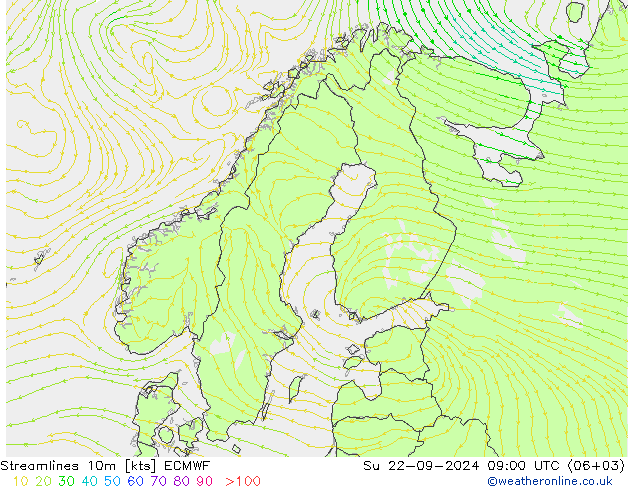 Línea de corriente 10m ECMWF dom 22.09.2024 09 UTC