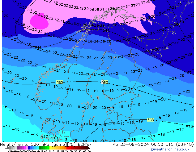 Z500/Rain (+SLP)/Z850 ECMWF Po 23.09.2024 00 UTC