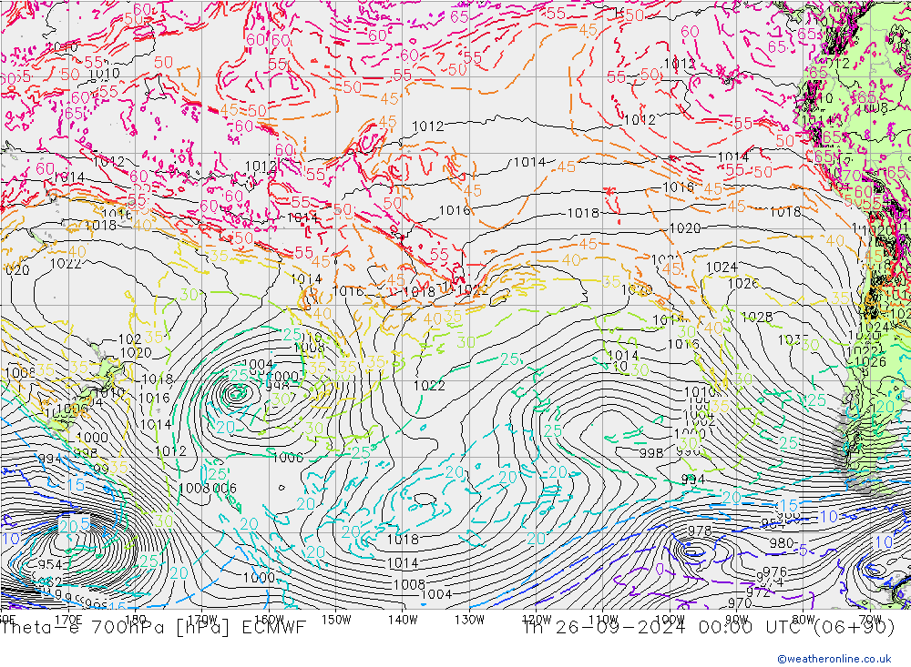 Theta-e 700hPa ECMWF Per 26.09.2024 00 UTC