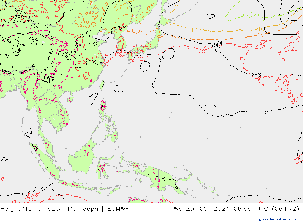 Height/Temp. 925 hPa ECMWF We 25.09.2024 06 UTC