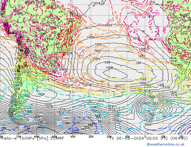 Theta-e 700hPa ECMWF jue 26.09.2024 00 UTC