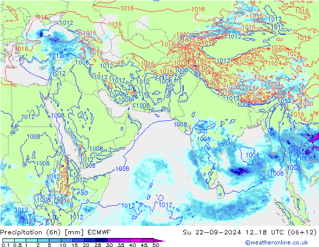 Precipitazione (6h) ECMWF dom 22.09.2024 18 UTC