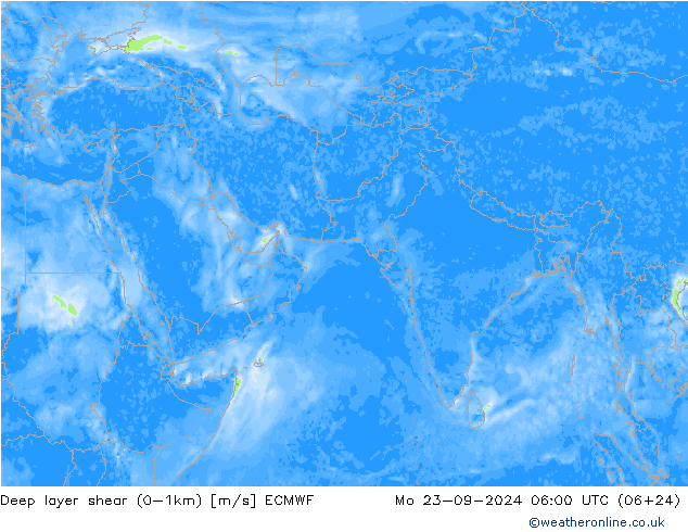 Deep layer shear (0-1km) ECMWF Seg 23.09.2024 06 UTC