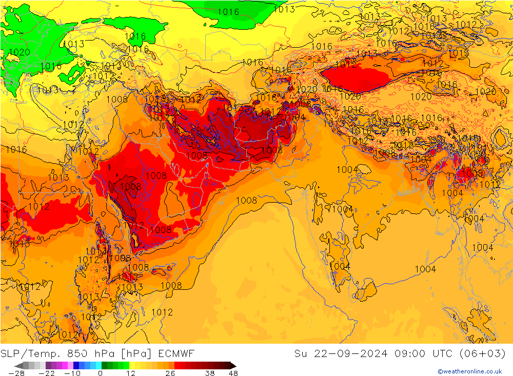 850 hPa Yer Bas./Sıc ECMWF Paz 22.09.2024 09 UTC