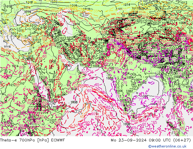 Theta-e 700hPa ECMWF Mo 23.09.2024 09 UTC