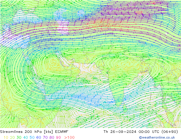 Stroomlijn 200 hPa ECMWF do 26.09.2024 00 UTC