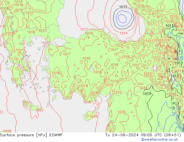 Atmosférický tlak ECMWF Út 24.09.2024 09 UTC