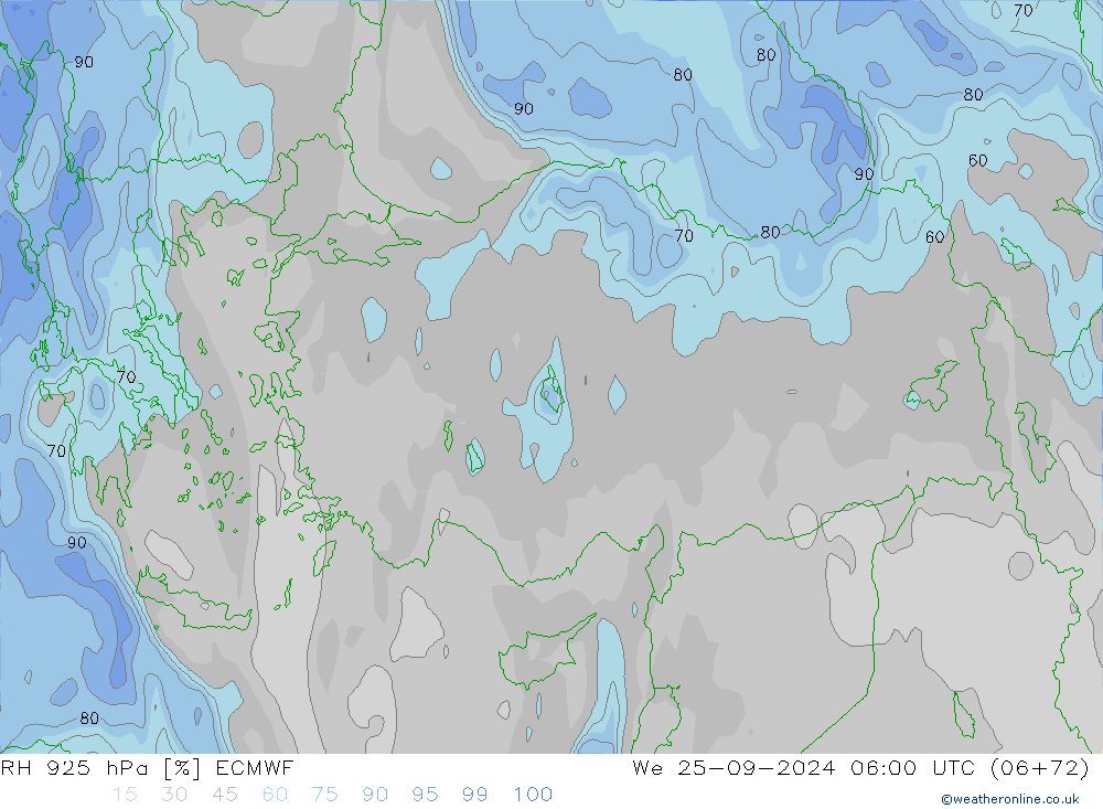 RH 925 гПа ECMWF ср 25.09.2024 06 UTC