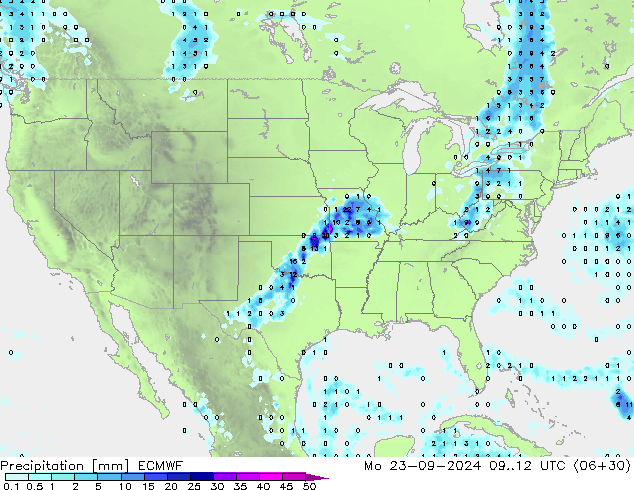 Precipitation ECMWF Mo 23.09.2024 12 UTC